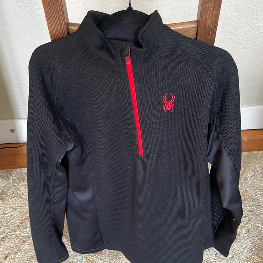 Men’s Spyder 1/4 zip sweater Jacket Black with Red Zip and Spyder S.Large